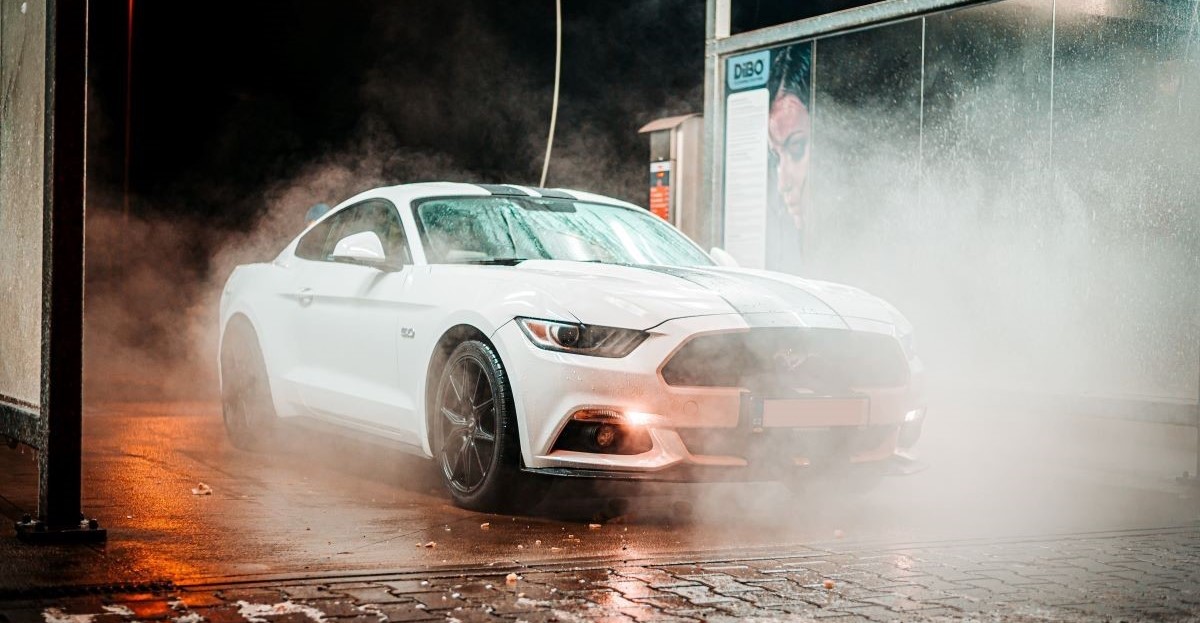 washing car with car shampoo