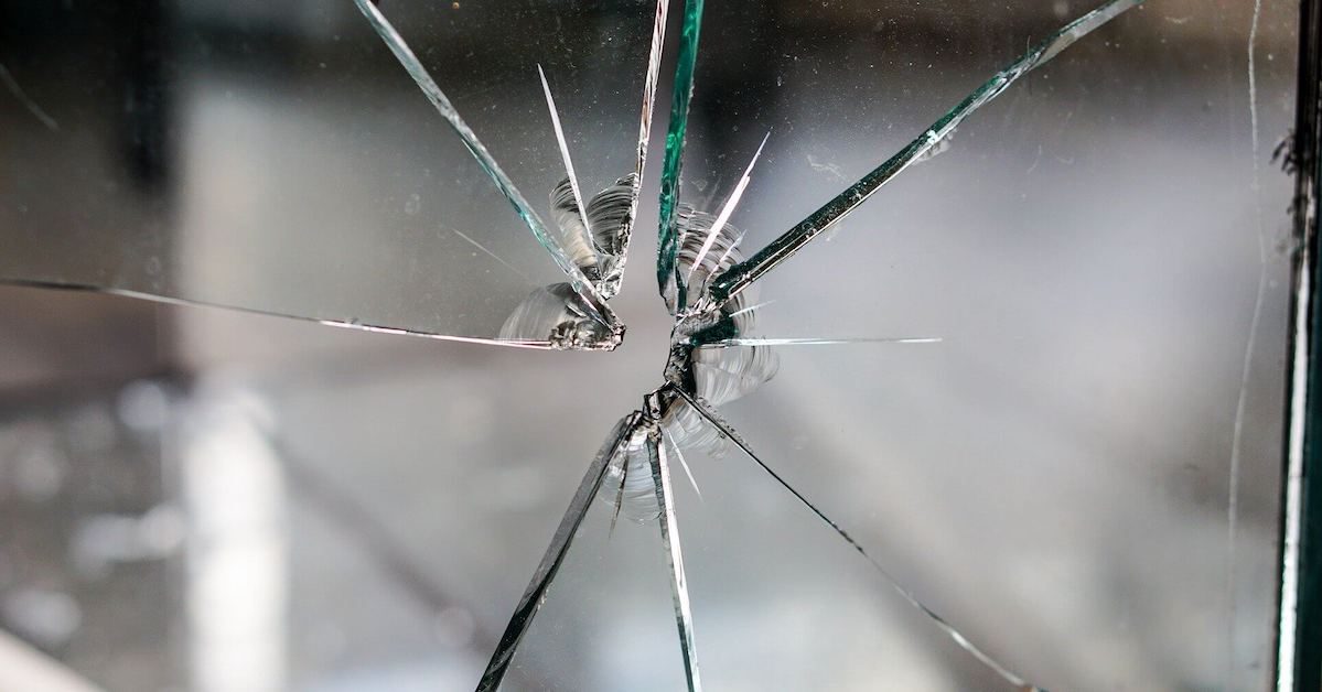 Cracked glass on impact, pressure test